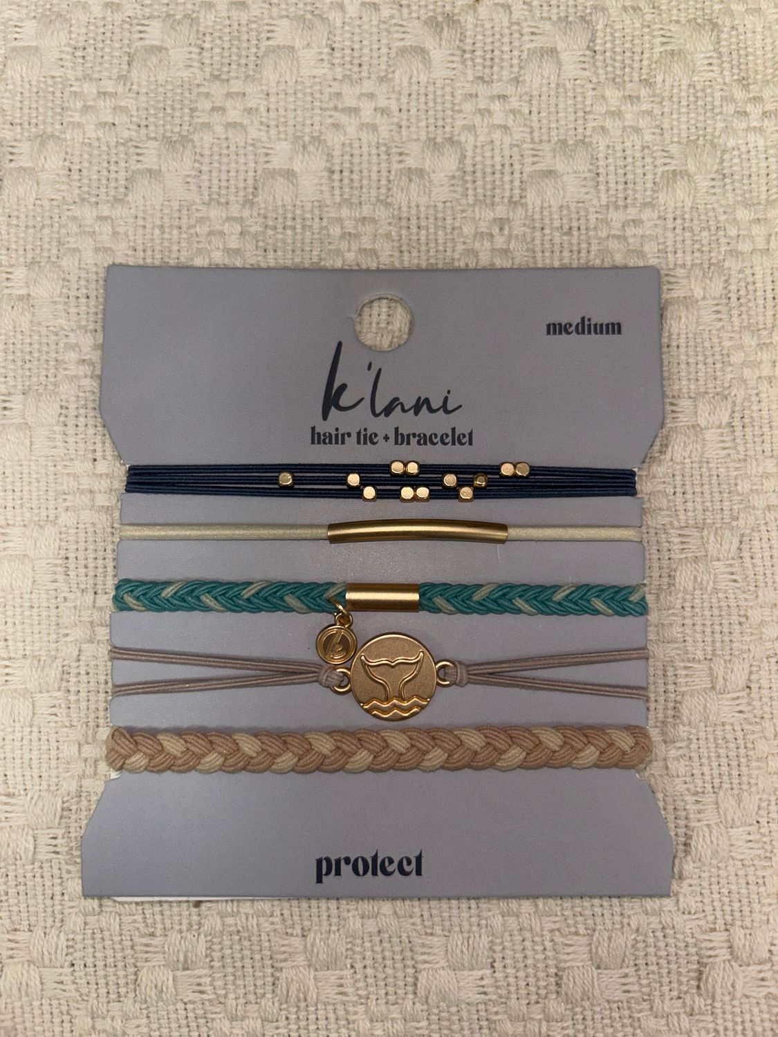 "Protect" Beachy Blues &amp; Sands w/ Whale Charm Hair Tie Bracelets (med.)