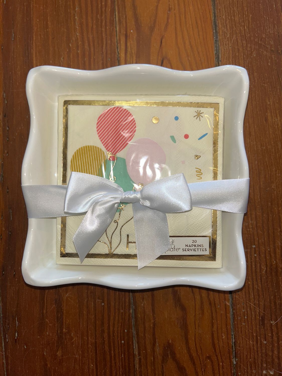 Ceramic Wave Napkin Tray w/ Cocktail Napkins-Hooray