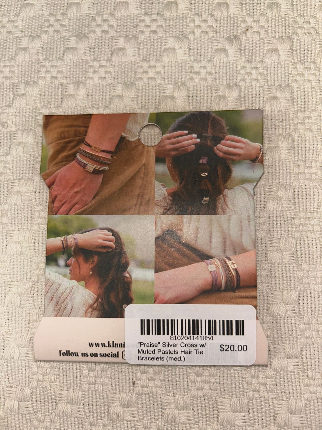 "Praise" Silver Cross w/ Muted Pastels Hair Tie Bracelets (med.)