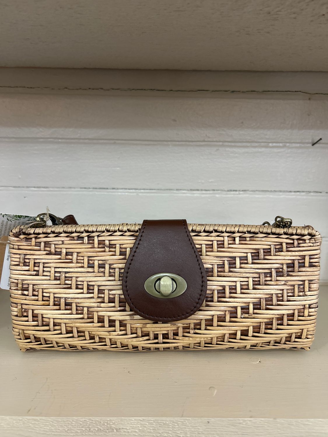 Rattan Convertable Clutch w/ Removable Leather Strap