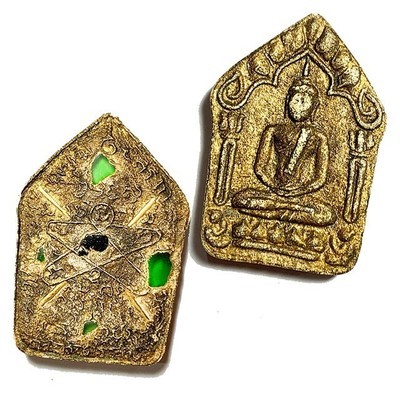 Khun Phaen Prai Kumarn 2515 BE Nuea Khaw Long Sai Rae Tong Kam Pim Sao Mee Sen 4 Gold Takrut Gems &amp; Certificate LP Tim Free EMS