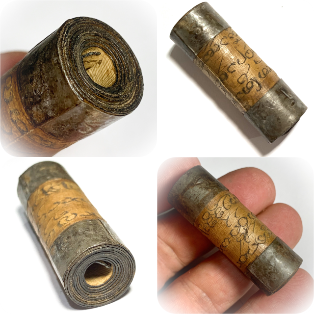 Takrut Bai Lan Hum Sacred Parchment Yantra Scroll with Lanna Agkhara Inscriptions 4,5 Cm Kroo Ba Wang Wat Ban Den