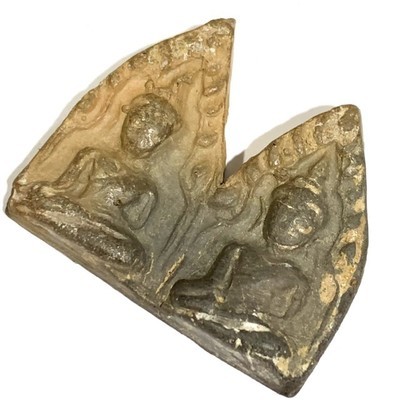 Pra Khun Phaen Kru Ban Krang Pim Plai Koo Twin Buddha Ancient 500 Years Old Sacred Clay Hiding Place Amulet