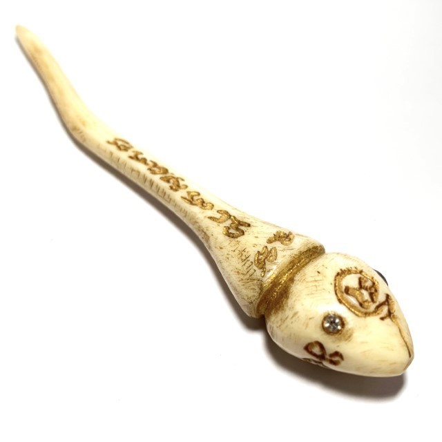 Look Nam Asuji Carved Elephant Bone Spermatozoa Fertility & Prosperity Charm Khom Spell Inscriptions Gemstone Eyes LP Pina Free EMS