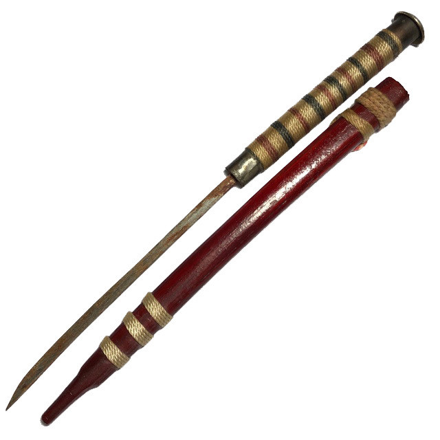 Meet Daab Lek Akom Sorcerorous War Sword Thai Flag Sinjana Cord spellbound wrapped sheath 6 Inches Luang Por Tob