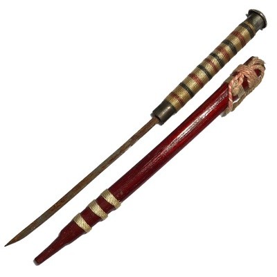 Meet Daab Lek Akom Sorcerorous War Sword Thai Flag Sinjana Cord spellbound wrapped sheath 6 Inches Luang Por Tob