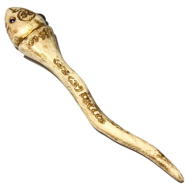 Look Nam Asuji Spermatozoa Fertility & Prosperity Charm Khom Spell Inscriptions Carved Elephant Bone Gemstone Eyes LP Pina Free EMS