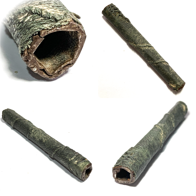 Takrut Tone Mae Tap Guardian Yantra Nuea Tong Daeng 4 Inches Green Cord Wrap Luang Por Tob Wat Chon Daen