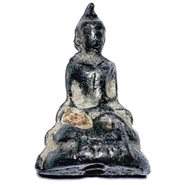 Praput Chin Dtakua Pim Sorng Hnaa Fang Khiaw Hmaa Pha 2460 BE Alchemical Mercurial Alloy with Wolf Tooth Insert Luang Por Dam Wat Kuti