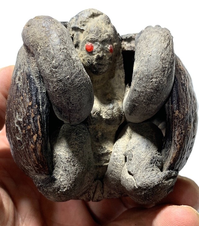Kot Kala Jarn Yant Hua Jai Na Ok Dtaek Fang Mae Bper Early Era Coconut Anomaly with Hoeng Prai Deva Gemstone Eyes Hand Inscriptions Luang Por Pina Free EMS