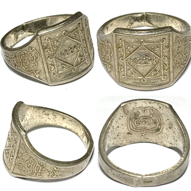Hwaen Yant Arahang Nuea Galai Ngern Silver Coated Arahant Yantra Ring Luang Por Klaew Wat Wang HIn