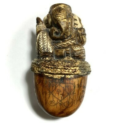 Plai Nga Chang Gae Pra Pikanes Carved Tusk Tip Hand Inscriptions with Ganesha 1st Prize Trophy and Certificate 4 x 2 Inches Luang Phu Tim Free EMS