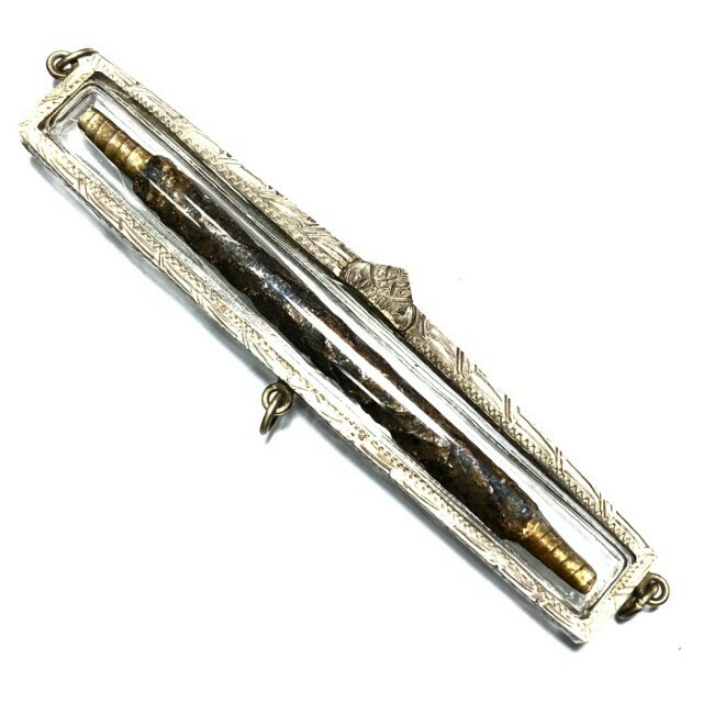 Takrut Maha Solos Mongkol 2430 BE Solid Silver 4 Inches Old Silver Casing Free EMS Luang Phu Iam Wat Sapan Sung