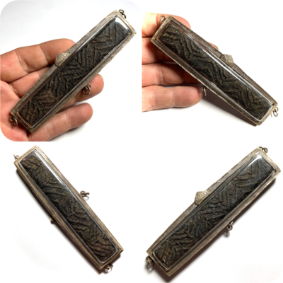 Takrut Sariga Koo Nuea Tong Daeng Mad Chueak Lai Jorakhae Twin Scroll 4.5 Inches Antique Silver Casing Luang Phu Sukh Free Express Shipping