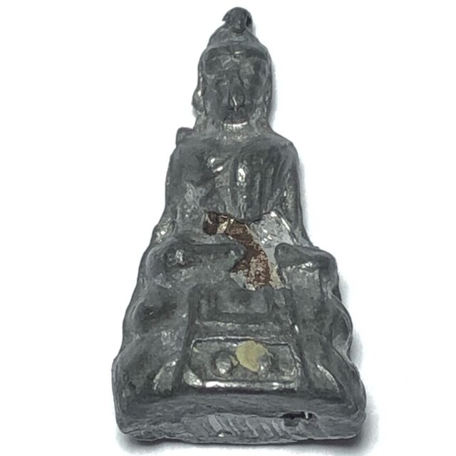 Pra Pim Pra Put Nuea Chin Dtakua PimMee Thaan Fang Khiaw Hmaa Pha 2460 BE Alchemical Mercurial Alloy with Wolf Tooth Insert Luang Por Dam Wat Kuti
