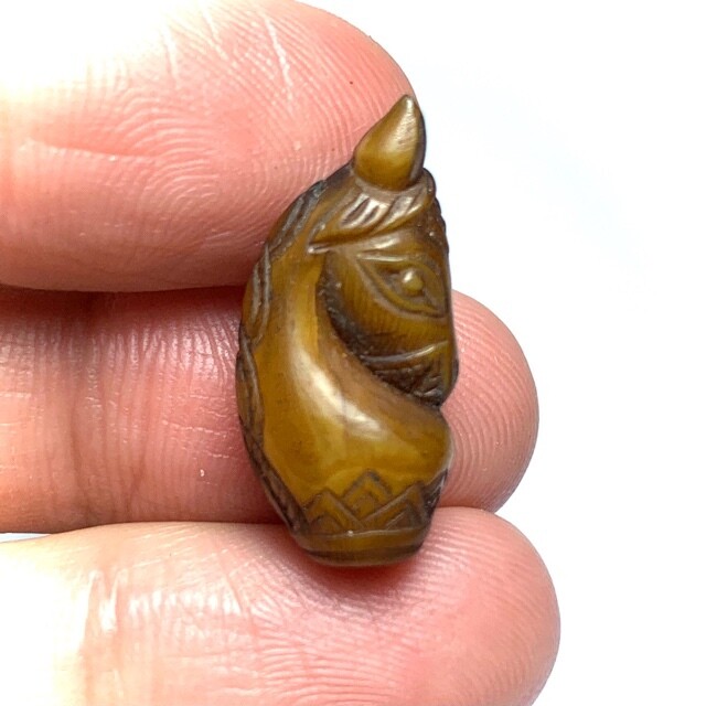 Ma Hmak Ruk Nga Gae Ancient Carved Ivory Chess Horse Hand Inscription Luang Por Derm Wat Nong Po