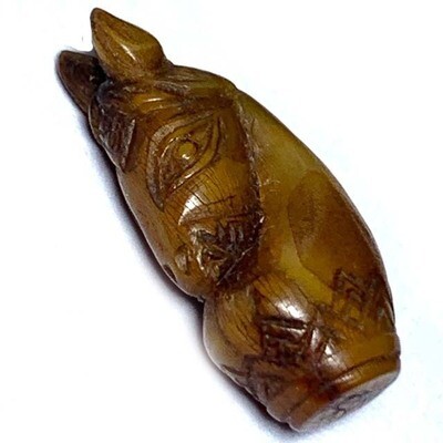 Ma Hmak Ruk Nga Gae Ancient Carved Ivory Chess Horse Hand Inscription Luang Por Derm Wat Nong Po