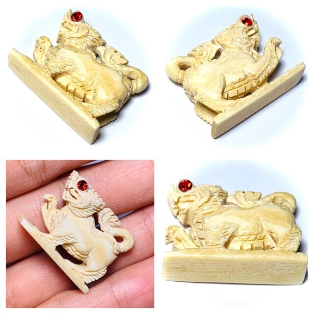 Paya Rachasri Nga Gae Carved Himapant Animal Red Gemstone Eyes Luang Por Horm Wat Sak Hmak