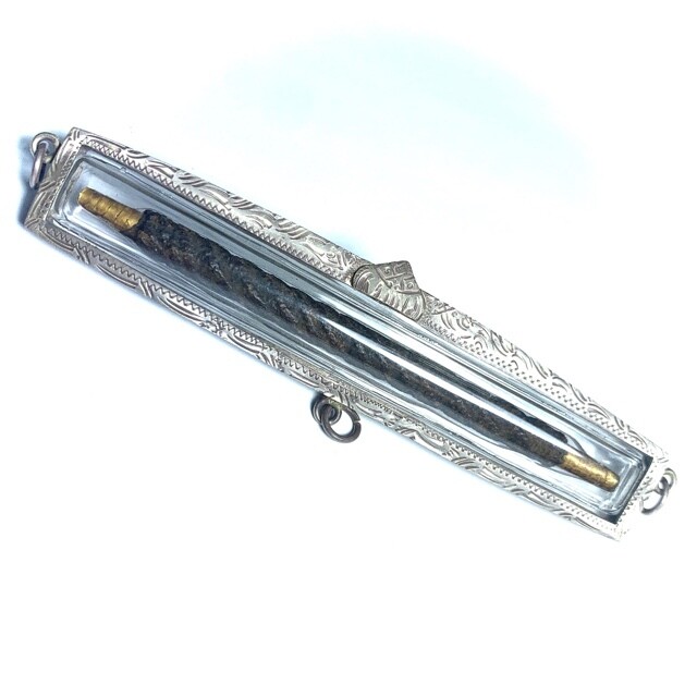 Takrut Maha Solos Mongkol Gammagarn 9 Muan 2430 BE Solid Gold Traditional Silver Casing Luang Phu Iam Wat Sapan Sung