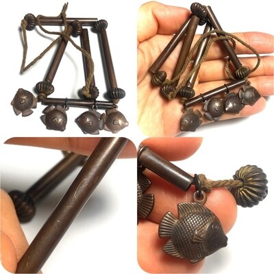 Takrut Sangwal Ha Dork Dtid Pla Tapian 2457 BE 5 Takrut Spell Necklace 4 Lucky Barbfish LP Derm Wat Nong Po