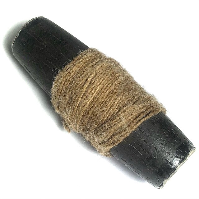 Tapone Mai Gae Thak Sai Sin Ud Kring Early Era Carved Wooden Magical Drum with Rattle Hand Inscribed 2450 BE  LP Derm Wat Nong Po