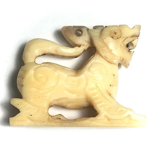 Singh Sam Khwan Nga Gae Carved Ivory Himapant King Lion Amulet 2490 BE Luang Por Gan Wat Khao Gaew