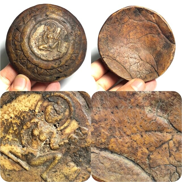 Ban Neng Mae Bper Wicha Lanna Carved Skull Bone Necromantic Nang Prai Deva Amulet 2560 BE 8x8 Cm Kroo Ba Nanta