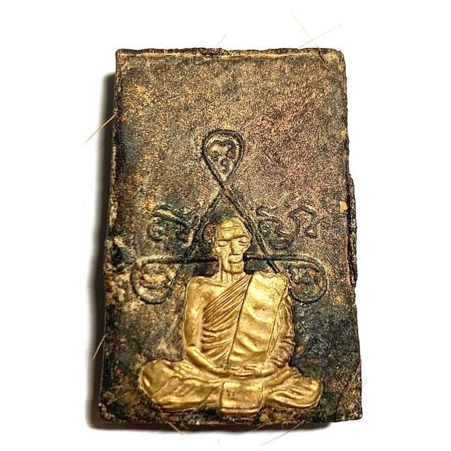 Somdej Hlang Yant Trai Nuea Pong Prai Wan Plai Dam 3 Takrut Gesa Monk Hairs Solid Gold Monk Image in Rear Face & Authenticity Certificate LP Tim