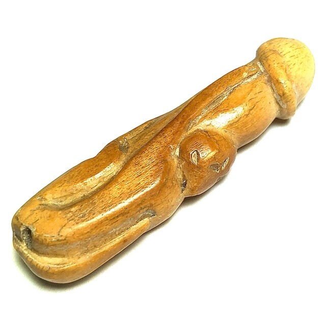 Palad Khik Nga Gae Ling Jab Hlak 2480 BE Carved Ivory Lingam with Hanuman Luang Por Ding Wat Bang Wua