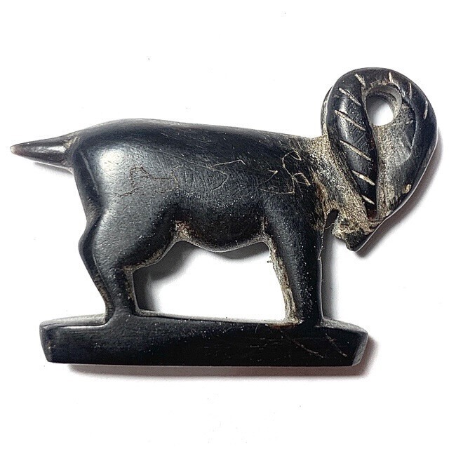 Pae Maha Lap Mai Payung Dam 2470 BE Carved Lucky Goat Amulet Hand Spell  Inscriptions Luang Por Am