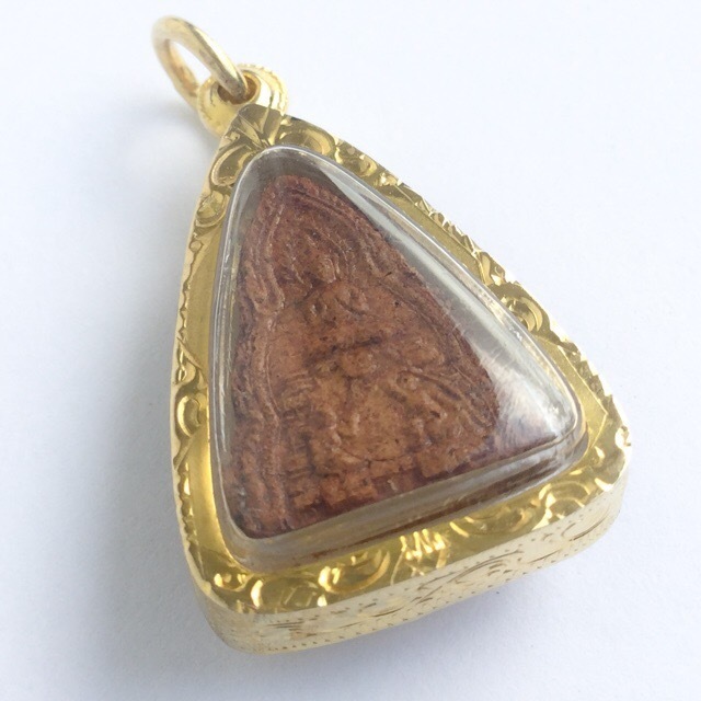 Pra Pim Prasut - Extremely Rare 2 sided Clay Buddha Amulet + Solid Gold Frame - Luang Por Pina - Wat Sanom Lao