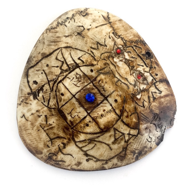 Pra Rahu Kala Ta Diaw Phueak One Eyed Albino Coconut Shell Eclipse God (Early Era) - Gemstone Inserts Hand Inscription - Luang Por Pina Wat Sanom Lao