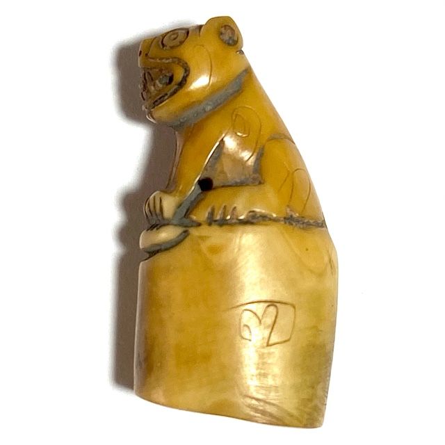 Khiaw Gae Suea Carved Tooth Tiger Amulet 4 Cm Luang Por Parn Wat Bang Hia (2368 - 2453 BE) - Kong Grapan Chadtri Maha Amnaj Talismanic Amulet of Master Class Status