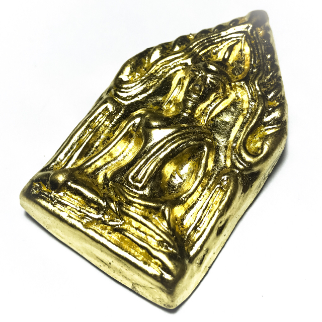 Khun Phaen Hnaa Tong Hlang Yant Takrut Tone 2525 BE - Nuea Pong Dam - Gold faced Khun Phaen with Takrut Tone, Yant and Pra Nakprok insert - Luang Por Tone - Wat Khao Noi Kireewan