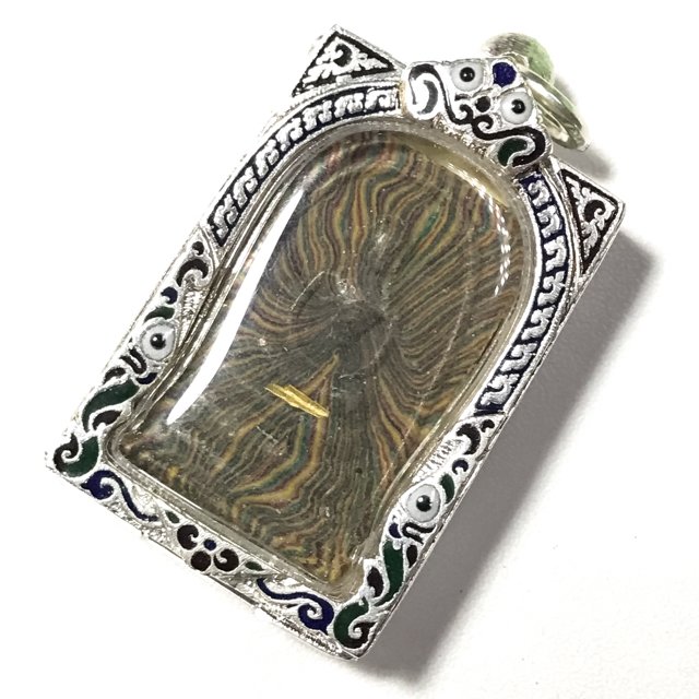 Pra Somdej Pim Yai Sai Rung Green Rainbow Powders Solid Gold Takrut Solid Silver Casing  - Luang Por Pae