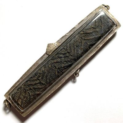Takrut Sariga Koo Nuea Tong Daeng Mad Chueak Lai Jorakhae Twin Scroll 4.5 Inches Antique Silver Casing Luang Phu Sukh Free Express Shipping