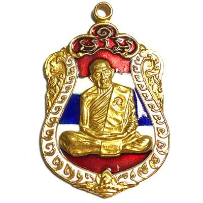 Rian Sema Paed Rorb Gammagarn 2518 Code Na Code Sala 3 x Code Met Nga Code Tor Solid Gold Coated with Tricolored Enamels &amp; Certificate Luang Phu Tim