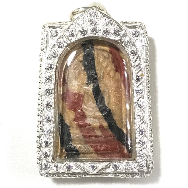 Pra Somdej Prok Po Sai Rung Nuea Pong Nam Man 2505 BE Silver Casing with Rhinestones - Luang Por Khom Wat Pai Rong Wua