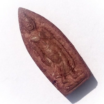 Pra Lila Thung Sethee Pim Lek 2507 BE Sacred Clay Walking  Buddha Ancient Amulet - Luang Por Te - Wat Sam Ngam