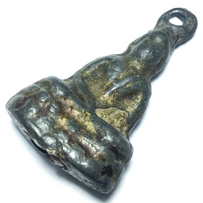 Pra Pim Praput Chin Dtakua Fang Khiaw Hmaa Pha Circa 2460 BE Leaden Buddha Amulet with Wolf Tooth Insert - Luang Por Dam - Wat Kuti