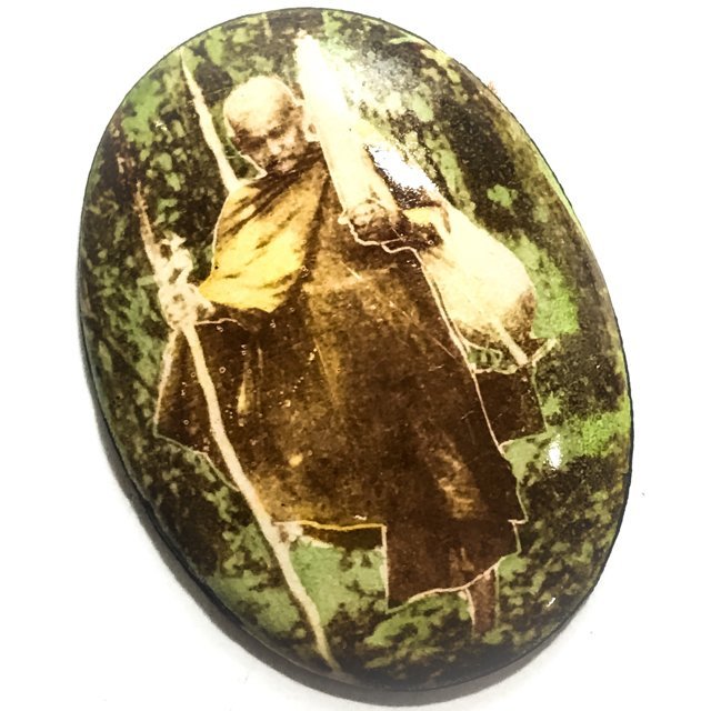 Locket Roop Khai Roop Muean Tudong Dtid Jiworn Cameo Amulet with Civara Robe on Rear Face - Luang Por Phang Jidtakudto Wat Kongka Kirikhaet
