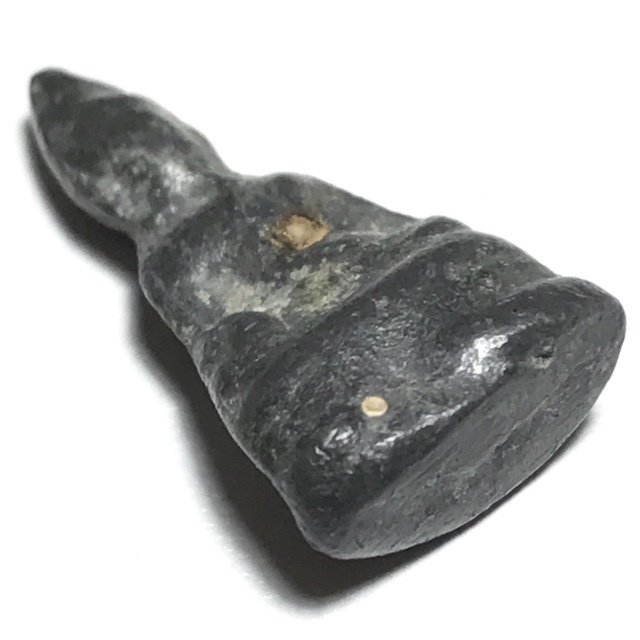 Praput Pim Lek Nuea Chin Dtakua Fang Khiaw Hmaa Pha 2460 BE Leaden Buddha Amulet with Wolf Tooth Insert - Luang Por Dam - Wat Kuti