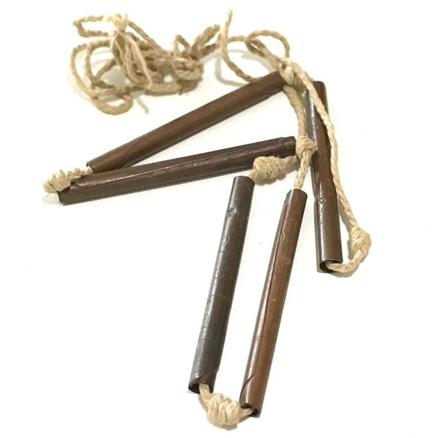 Takrut Tong Daeng Sariga 5 Dork Mad Chueak Five Yantra Spells on Spellbound Cords Luang Por Jong - Wat Na Tang Nork