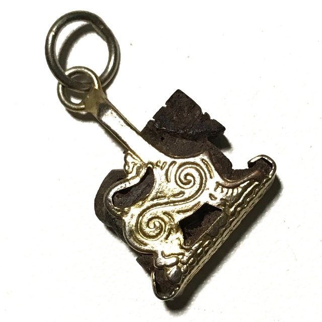 Singh Mai Gae Carved Sacred Wood Himapant Lion Brass Frame Circa 2500 BE Luang Por Horm Wat Sak Hmak