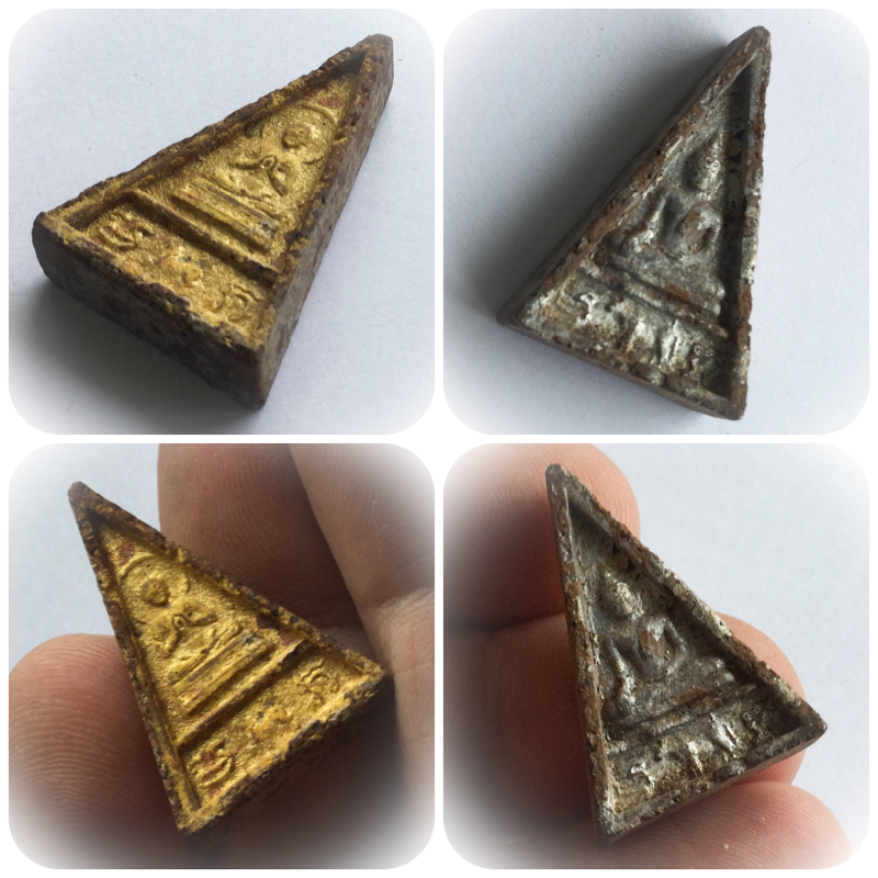 Pra Pim Wua-Singh 2 sided Buddha Amulet with Lion and Bull - Luang Por Pina - Wat Sanom Lao