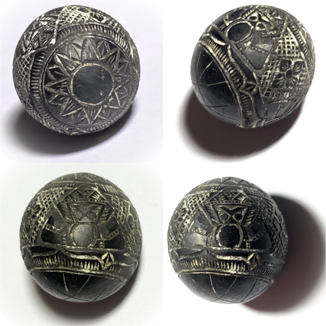 Kot Kala Pra Rahu Mai Mee Ta Ud Kring Eyeless Coconut Carved Asura Deva Eclipse God with Magic Bead Rattle Luang Por Pin Wat Srisa Tong