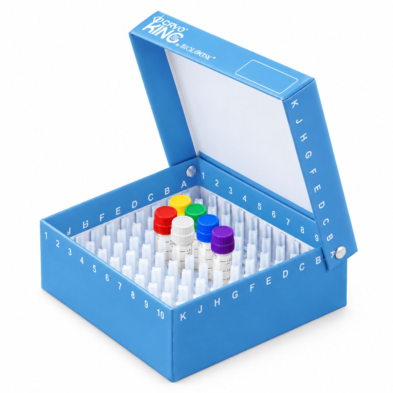 Pudełka kriogeniczne kartonowe z pokrywą na nitach, 2 cale, 100 miejsc, niebieskie, 133 × 133 × 53 mm, do −86°C, 5 szt./opakowanie, 4 opakowania/karton