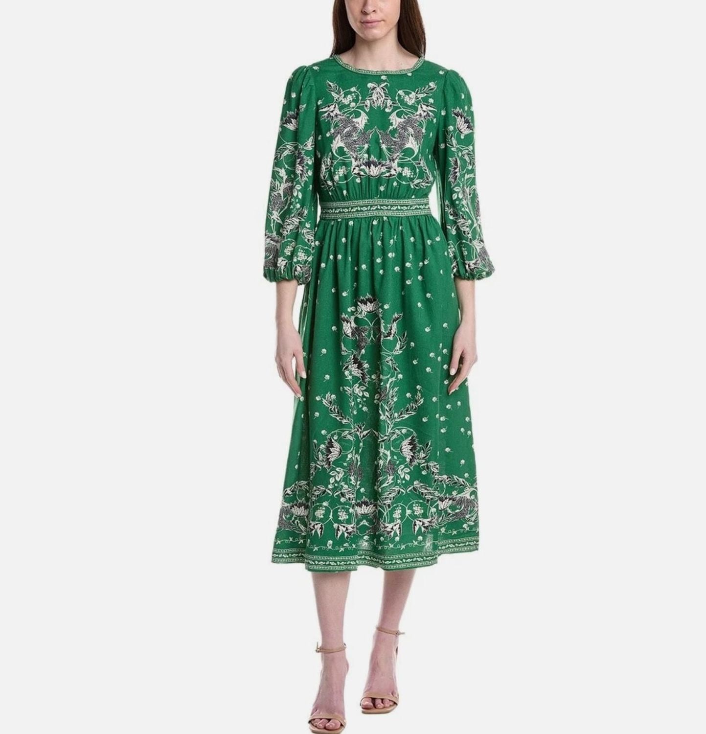 Max Studio Womens S Green Puff Long Sleeve Linen Blend Maxi Dress Boho NWT - new-with-tags - Max Studio