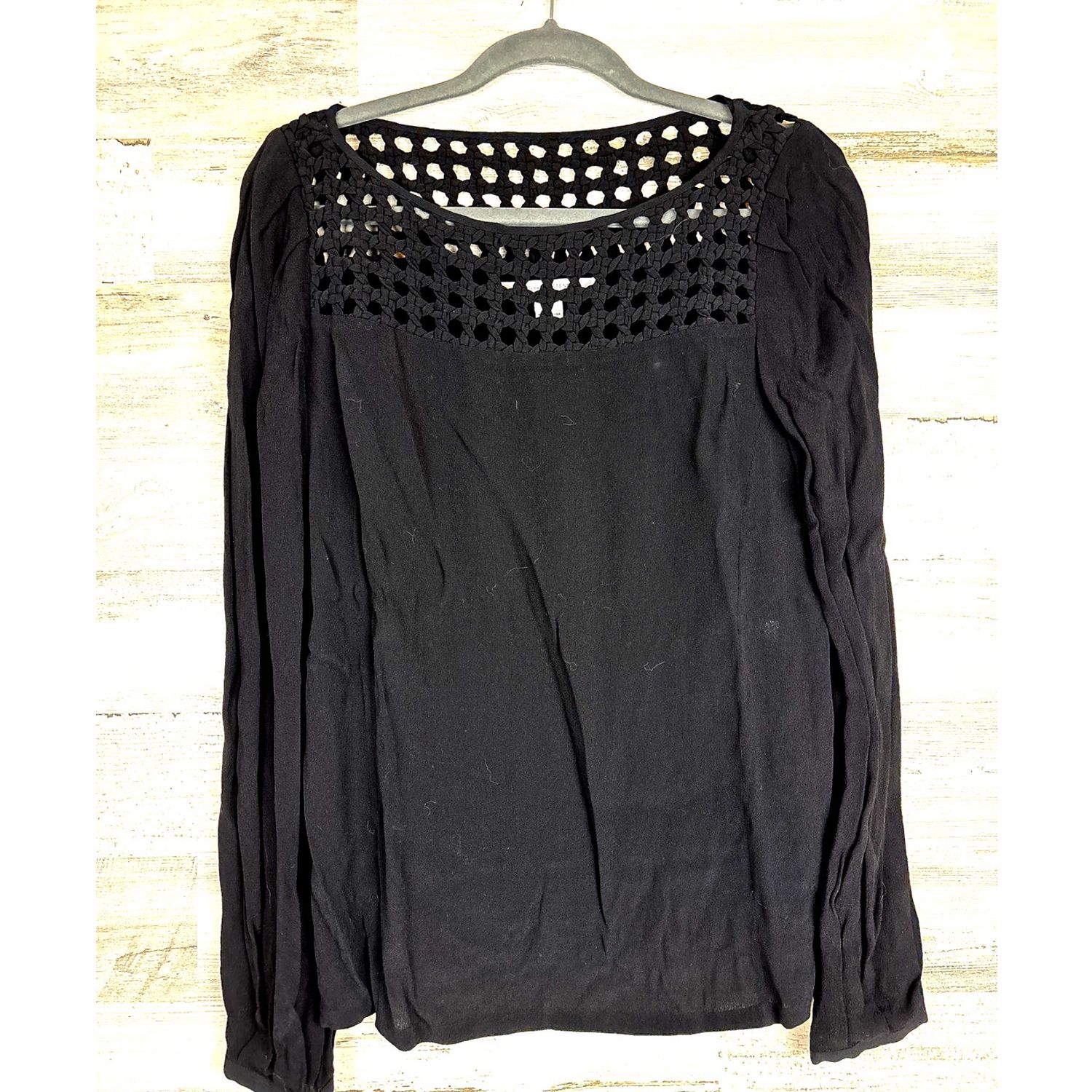Diane Von Furstenberg Womens 4 Black Eyelet Boho Blouse Luxe Viscose Top Work - pre-owned---excellent - Diane von Furstenberg