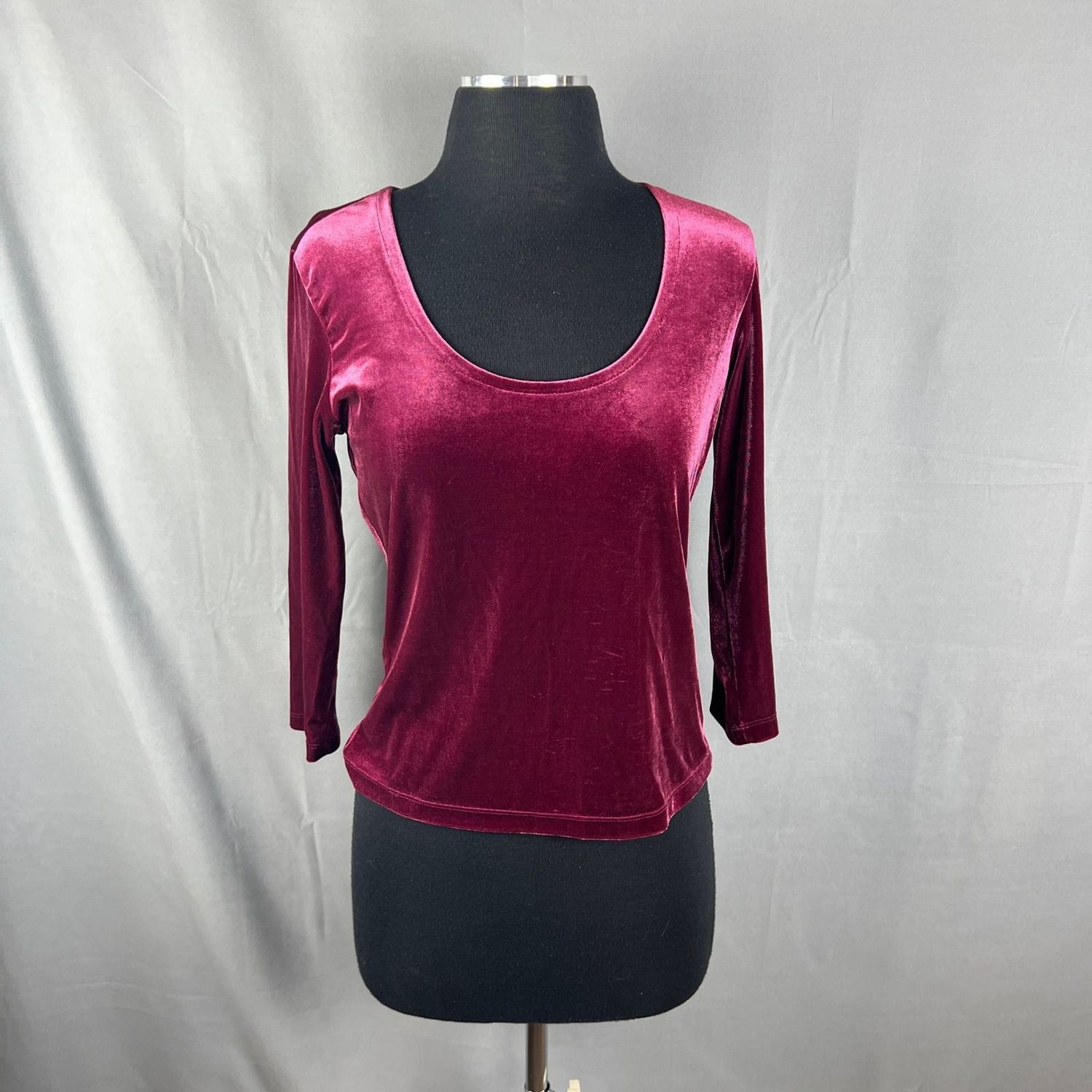 The Limited Blouse Top Women Medium Magenta Velvet Stretch Minimalist Scoop Neck